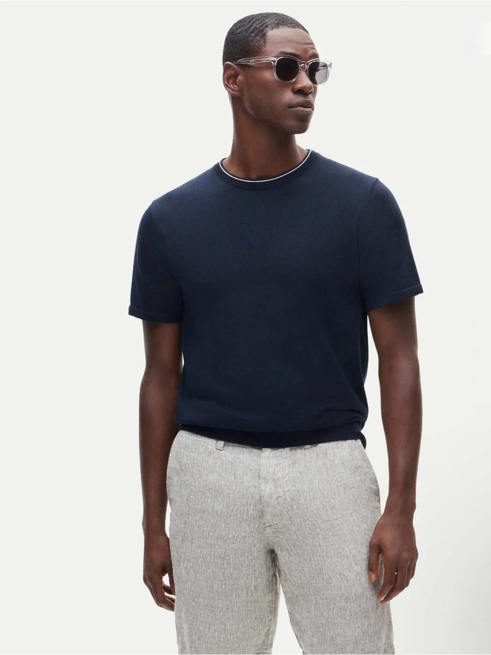 J.Crew Short-Sleeve Tipped Crewneck Sweater in Pima Cotton, Size S
